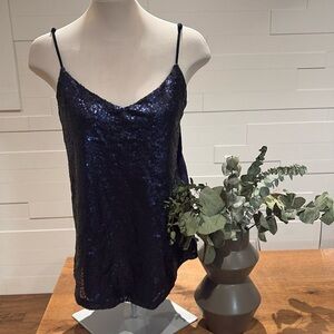 NWT L Delicate Sequen Navy Camisole Top w/ Adjustable Straps